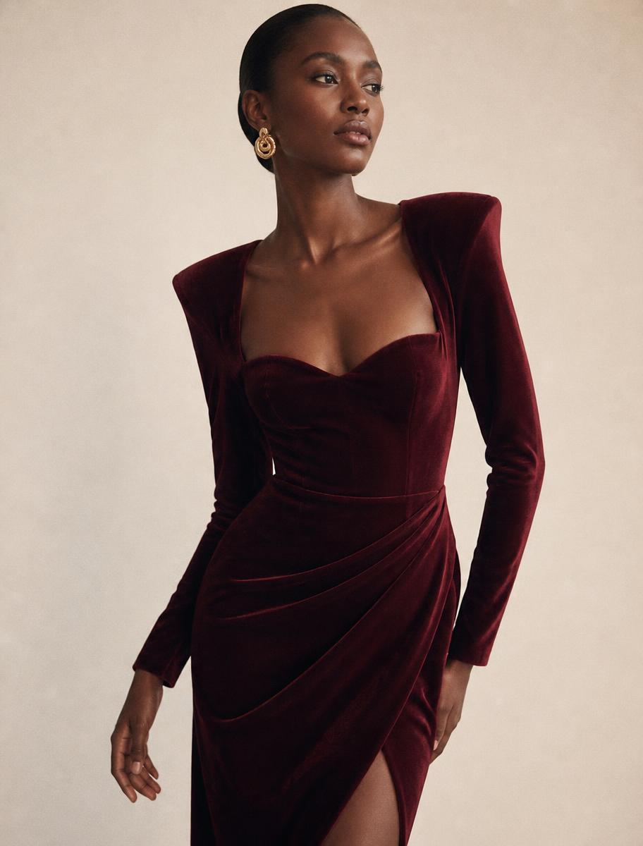 Burgundy velvet evening dress